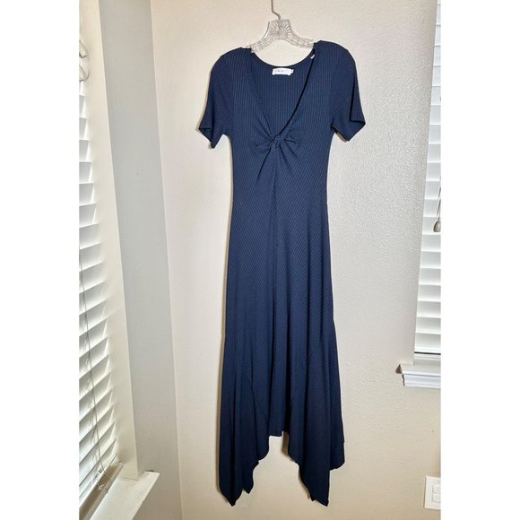 A.L.C.Revolve‎ Reva Twist-Front Short-Sleeve Rib-Knit  Asymmetrical Navy Small - Picture 10 of 11